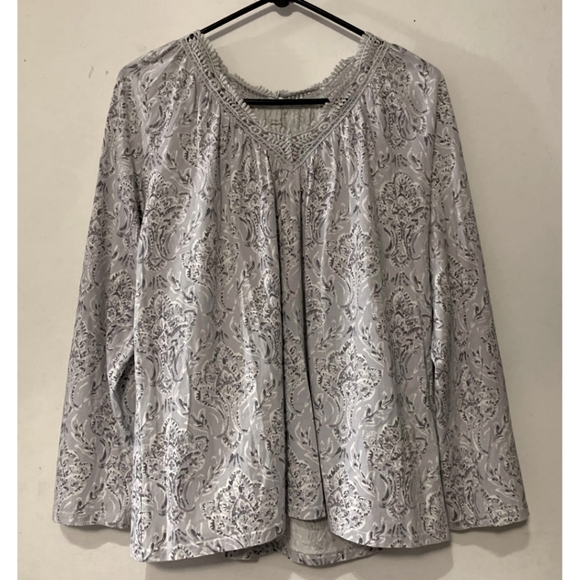 Garnet Hill sz Small Oversized Green Cotton Grey  Floral Cotton/Tencel Tunic - Picture 1 of 6